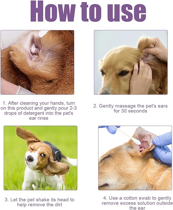 Limpador de orelhas para animais de estimação - Tratamento de infecções para cães e gatos